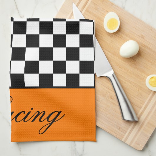 Orange Racing Themed Geschirrtuch (Viertel Falte)