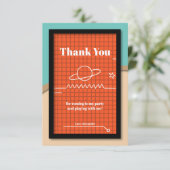 Orange Raumschiff Geburtstag Dankeschön Karte (Stehend Vorderseite)