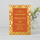 Orange Real Gold Foil Damask Wedding Folieneinladung (Stehend vorne)