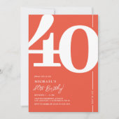 Orange Red 40 th Birthday Party Einladungen (Vorderseite)