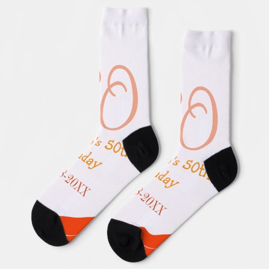 Orange red 50 birthday anniversary add name date p socken (Linkes Detail)