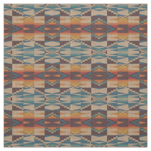 Orange Red Aquamarin Blue Brown Aztec Mosaikmuster Stoff
