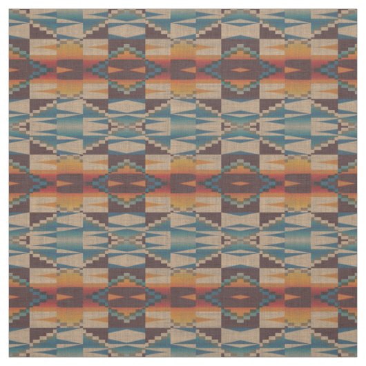 Orange Red Aquamarin Blue Brown Aztec Mosaikmuster Stoff (Muster)