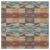Orange Red Aquamarin Blue Brown Aztec Mosaikmuster Stoff (Nahaufnahme)
