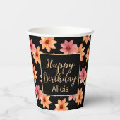 Orange Red Autumn Blumen Black Birthday Pappbecher (Rückseite)