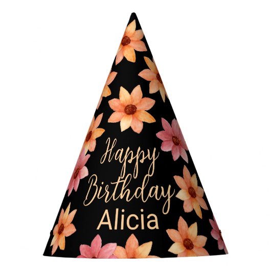 Orange Red Autumn Blumen Black Birthday Partyhütchen (Vorderseite)