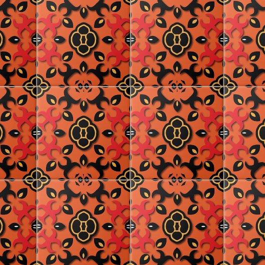 Orange Red Black Ethnic Arabesque Boho Chic Fliese