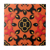 Orange Red Black Ethnic Arabesque Boho Chic Fliese (Vorderseite)