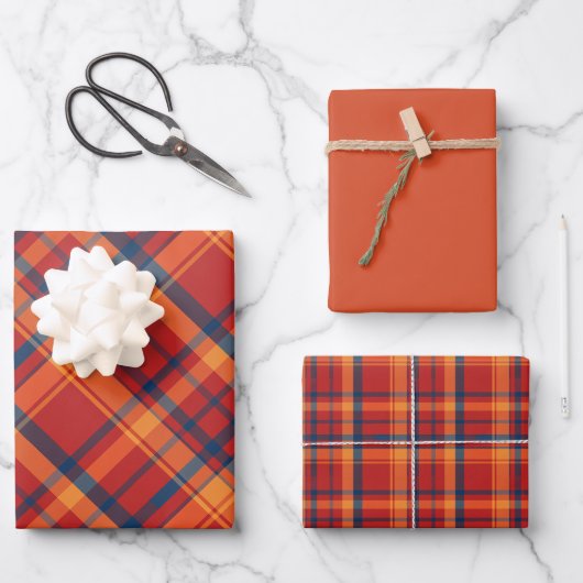 Orange, Red & Blue Kariert Geschenkpapier Set (Vorderseite)