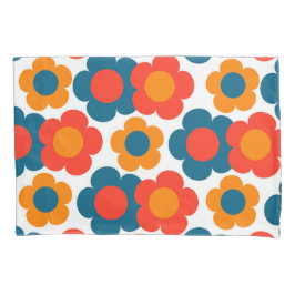 Orange Red Blue Retro Y2K Bold Blossom Floral Kissenbezug