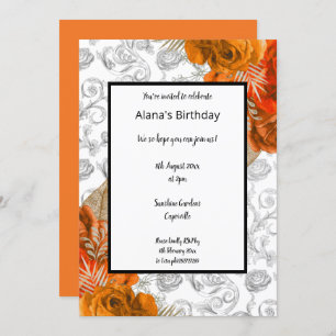 Orange Red Border Floral Elegante Geburtstag Einladung