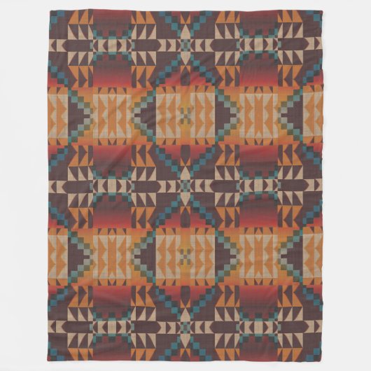 Orange Red Brown Aquamarin Blue Tribal Mosaik Art Fleecedecke (Vorderseite)