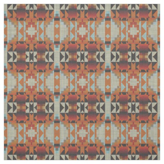 Orange Red Brown Blue Native Tribal Mosaik Muster Stoff (Muster)