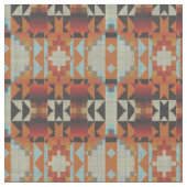 Orange Red Brown Blue Native Tribal Mosaik Muster Stoff (Nahaufnahme)