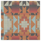 Orange Red Brown Blue Native Tribal Mosaik Muster Stoff (Nahaufnahme)