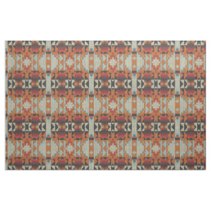 Orange Red Brown Blue Native Tribal Mosaik Muster Stoff