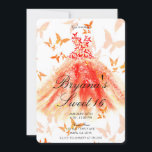 Orange Red Butterfly Dance Dress Sweet 16 Party Einladung<br><div class="desc">Anpassen für jedes Ereignis</div>