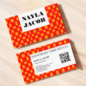 Orange Red Checkerboard Muster QR Code Handmade Visitenkarte