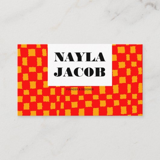 Orange Red Checkerboard Muster QR Code Handmade Visitenkarte (Vorderseite)