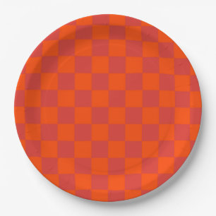 Orange Red Checkered Classic Retro Karo Muster Pappteller