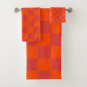 Orange Red Checkered Gingham Pattern Badhandtuch Set (Insitu)