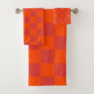 Orange Red Checkered Gingham Pattern Badhandtuch Set