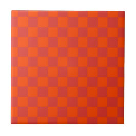 Orange Red Checkered Gingham Pattern Fliese