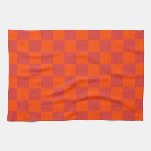 Orange Red Checkered Gingham Pattern Geschirrtuch (Horizontal)