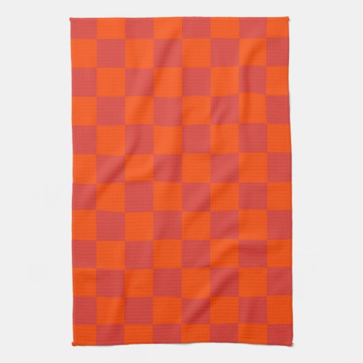 Orange Red Checkered Gingham Pattern Geschirrtuch (Vertikal)