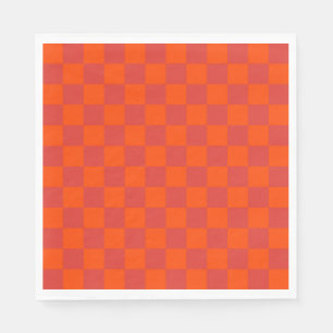 Orange Red Checkered Gingham Pattern Serviette