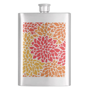 Orange Red Colorful Vintag 60er Blume Flachmann