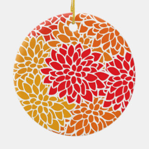 Orange Red Colorful Vintag 60er Blume Keramikornament