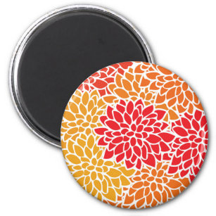 Orange Red Colorful Vintag 60er Blume Magnet