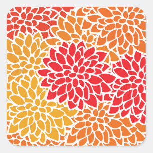 Orange Red Colorful Vintag 60er Blume Quadratischer Aufkleber