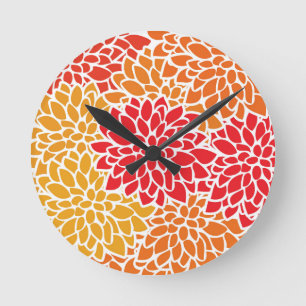 Orange Red Colorful Vintag 60er Blume Runde Wanduhr