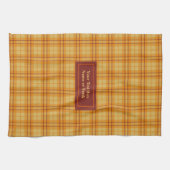 Orange Red Custom Name Hand Towel Autumnal Plaid Geschirrtuch (Horizontal)