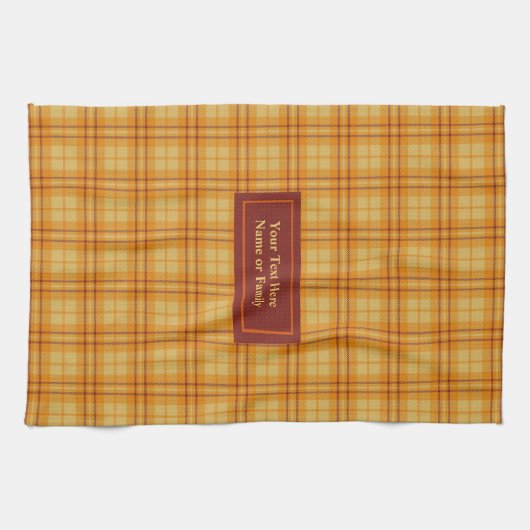 Orange Red Custom Name Hand Towel Autumnal Plaid Geschirrtuch (Horizontal)