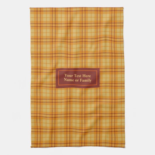 Orange Red Custom Name Hand Towel Autumnal Plaid Geschirrtuch (Vertikal)