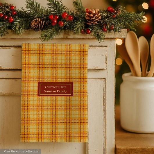 Orange Red Custom Name Hand Towel Autumnal Plaid Geschirrtuch