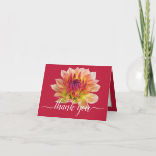 Orange Red Dahlia Blume Red Background Vielen Dank Karte