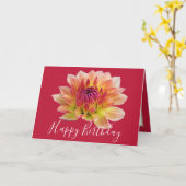 Orange Red Dahlia Blume Roter Hintergrund Geburtst Karte (Gelbe Blume)