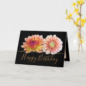 Orange Red Dahlias Hübsch Floral Bouquet Birthday Karte (Gelbe Blume)