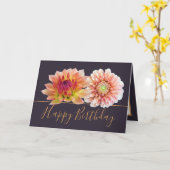 Orange Red Dahlias Hübsch Floral Bouquet Birthday Karte (Gelbe Blume)