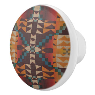 Orange Red Dark Brown Aquamarin Blue Ethnic Stamm Keramikknauf