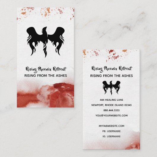 *~* Orange Red Feathers Black Phoenix Flame Visitenkarte (Vorne/Hinten)