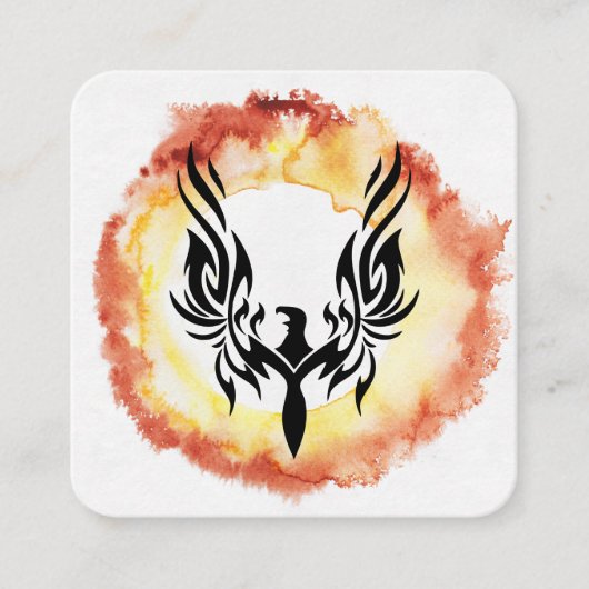 *~* Orange Red Flames Black Phoenix Feuerring Quadratische Visitenkarte (Vorderseite)