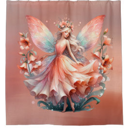 Orange Red Floral Fairy Princess Girls Duschvorhang