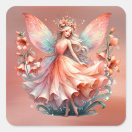 Orange Red Floral Fairy Princess Girls Quadratischer Aufkleber