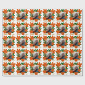 Orange Red Floral Gold Gerahmtes Foto Weihnachten Geschenkpapier (Flach)