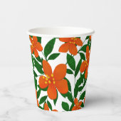 Orange Red Floral Green Botanicals Muster Pappbecher (Rückseite)